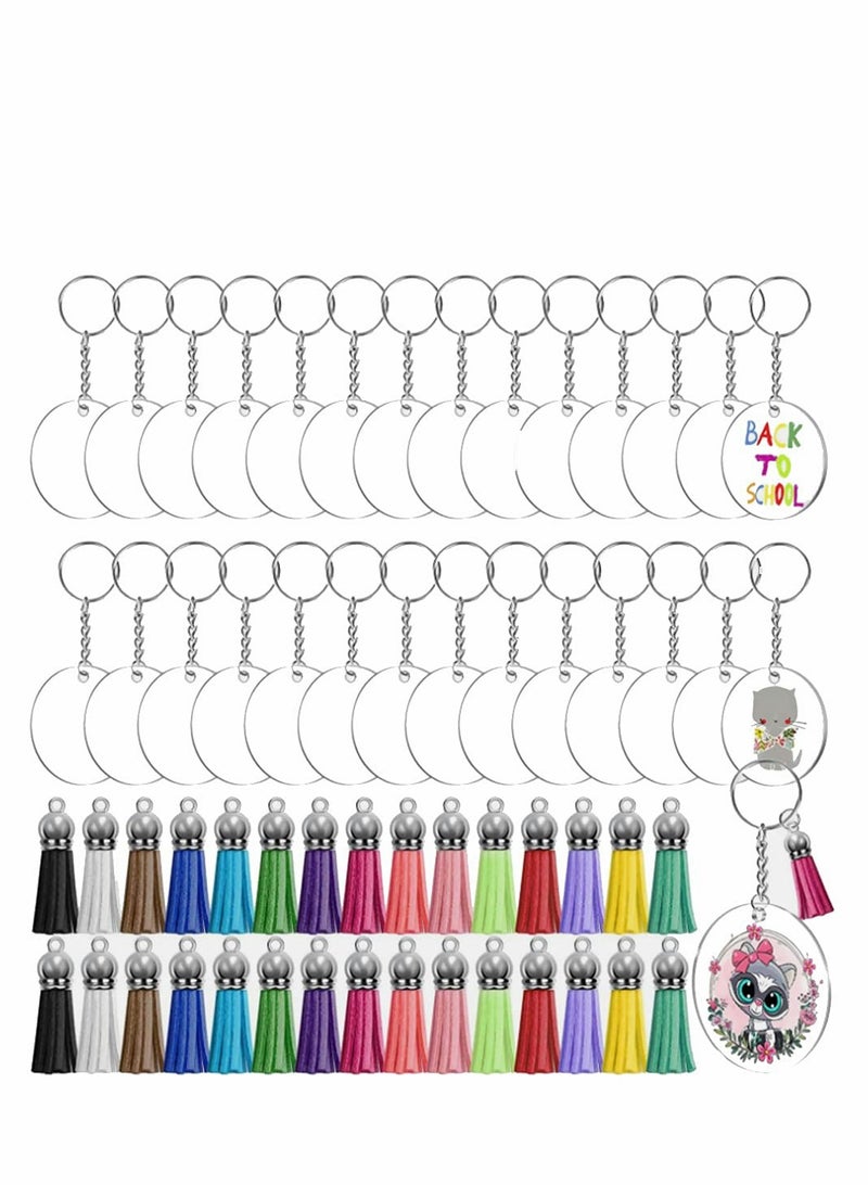 120Pcs Key Ring Acrylic Blanks Keychain Tassels Set - Image 1